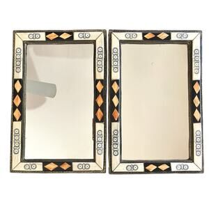 Moroccan Mirrors: Pair Of 2 Vtg Inlay & Embossed Brass Rectangle Ornate Decor